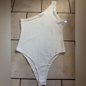 Fashion Nova  White One Shoulder Bodysuit